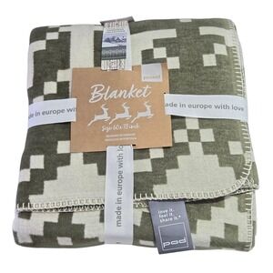 Pad Concept Cotton Blend Winter Throw Blanket Ivory Green 60x78 Made in Portugal